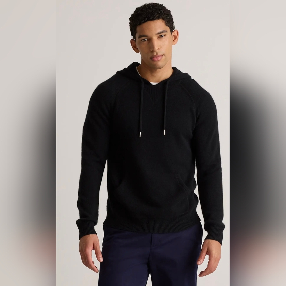 QUINCE Black Mongolian Cashmere Pullover Hoodie